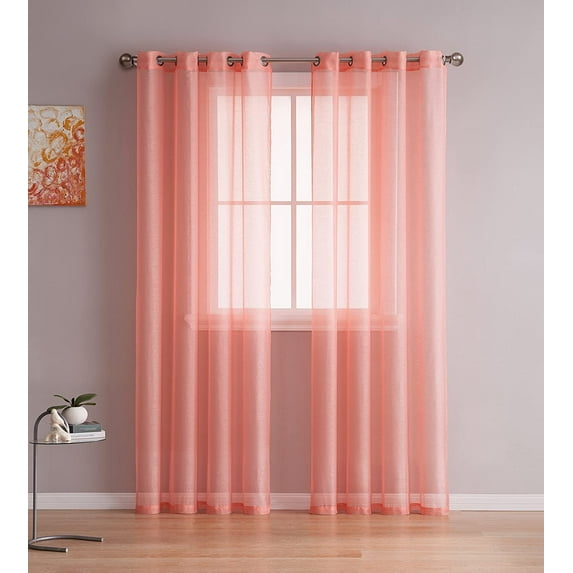 DecoSource Best Sheer Grommet Window Curtains Panels for Bedroom, Living Room, Kitchen, Kid's Room and Outdoors Durable Polyester-2 Pieces 54x108 inch, Coral