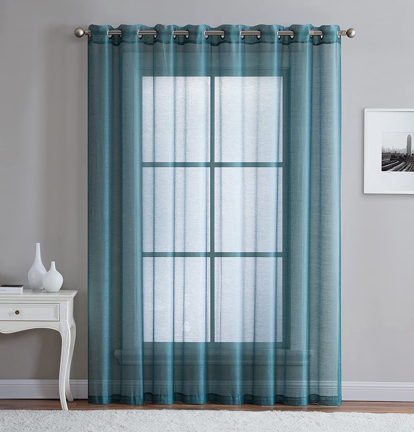 DecoSource Grommet Semi Sheer Curtains - 2 Pieces - Total Size 108 Inch ...