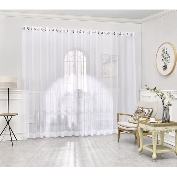 DecoSource - Grommet Semi-Sheer Extra Wide - 108 Inch Long - 2 Wall-to-Wall Curtain Panels - Total Size 216 Inch Wide 108 Inch Each Panel 2 Panels - 108" W x 108" L - Each Panel, White