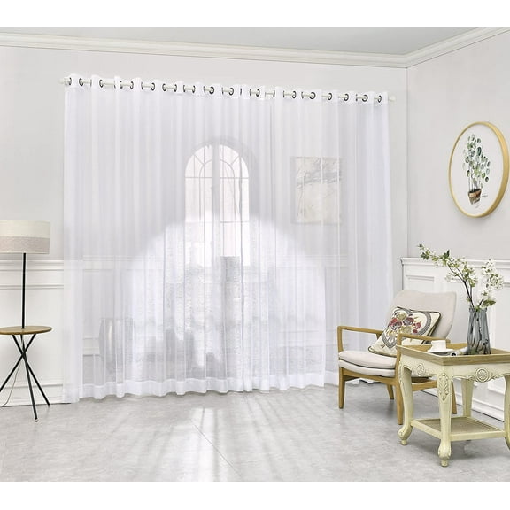 DecoSource - Grommet Semi-Sheer Extra Wide - 2 Wall-to-Wall Curtain Panels - Total Size 216 Inch Wide 108 Inch Each Panel - 99 Inch Long 2 Panels - 108" W x 99" L - Each Panel, White