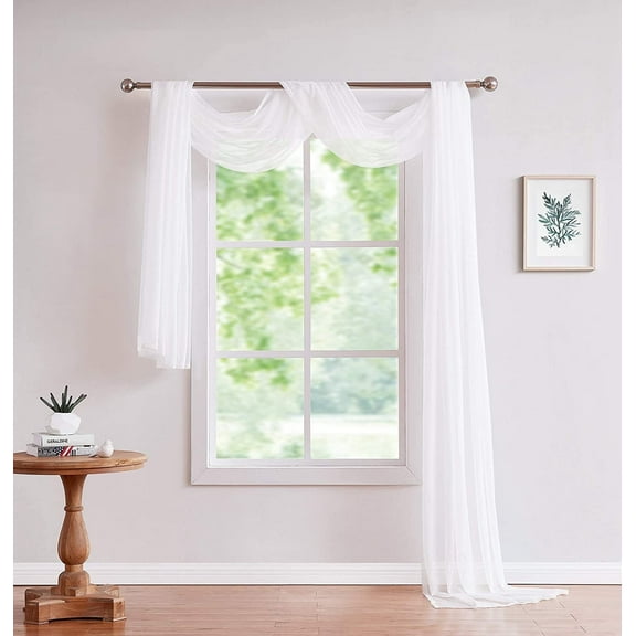 DECOSOURCE - Sheer Window Scarf Fabric Sheer Voile Curtain for Window Treatment - Add to Window Curtains for Enhanced Effect 56" x 144", White