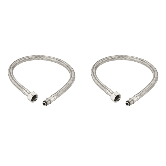 DecoSource Universal Fit Sink Hose for Faucet - 3/8 Compression inch x 1/2 FIP x 16 inch Long Faucet Line Connector Stainless Steel - Hot & Cold Water Supply (1 Pair, 16 Inch Long)