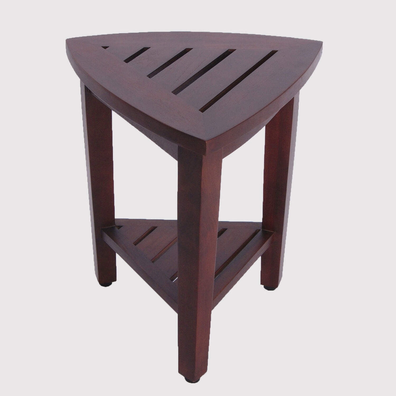 Compact Woodland Brown Teak Corner Shower Bench with Shelf