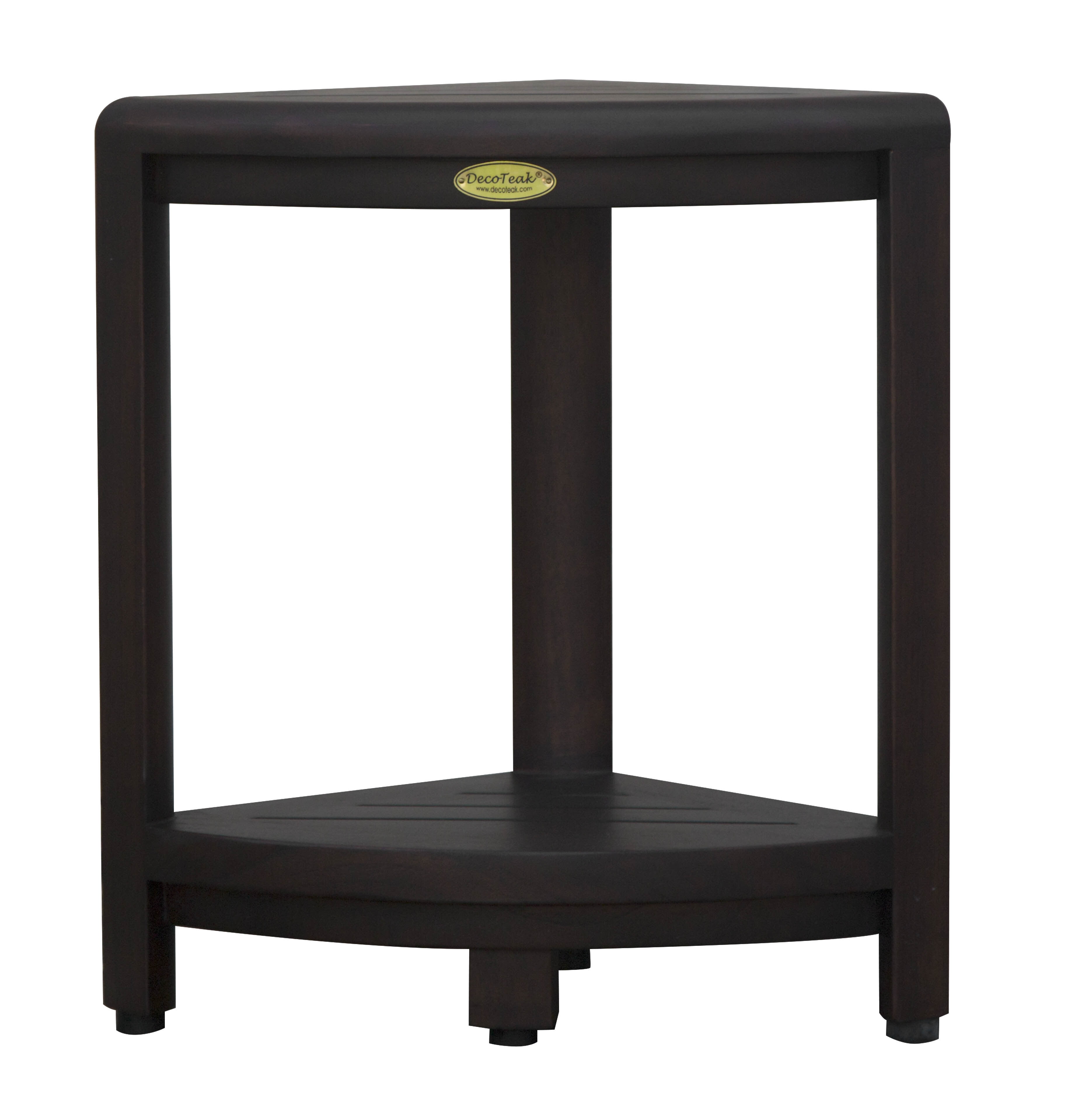 Woodland Brown Teak Corner Shower Bench with Shelf