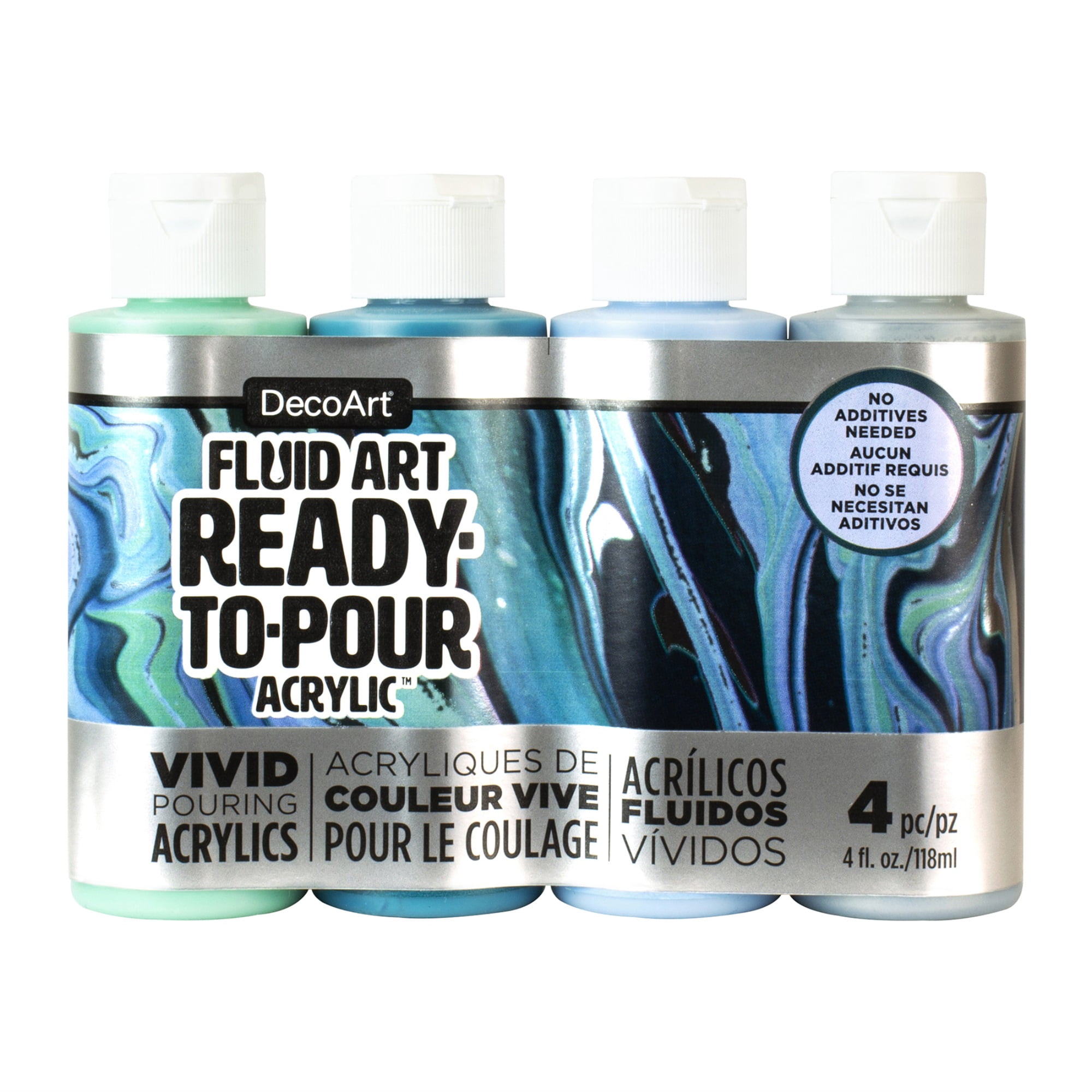 DecoArt Fluid Art Ready to Pour Acrylic Silver Seas Paint Pack ...