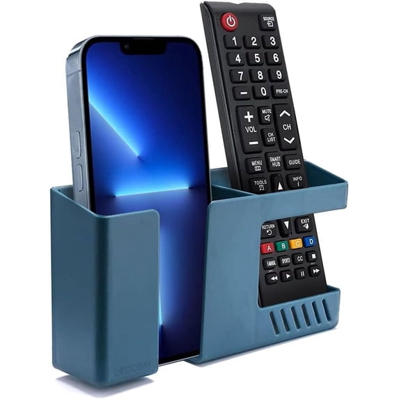 DECOBAY D3 Wall Mount Phone Holder with Adhesive, Punch-Free Phone Charging Stand and Remote Control Storage Box, Bedside Wall Organizer for Bathroom, Kitchen, Bedroom, Office, Blue