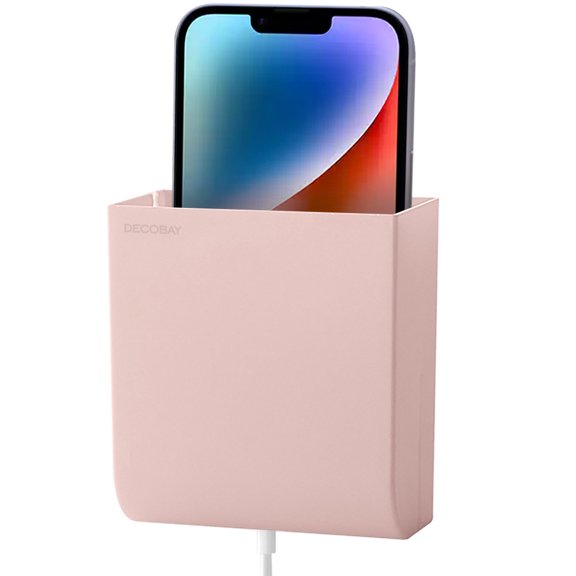 Decobay D4 Wall Mount Phone Holder, Phone Stand with Adhesive and Data Cable Receiving Hole, Phone Holder for Shower, Charging, RV, Compatible with iPhone, TV Remote, Smartphone and More (Pink)