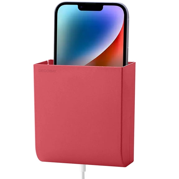 Decobay D4 Wall Mount Phone Holder, Phone Stand with Adhesive and Data Cable Receiving Hole, Phone Holder for Shower, Charging, RV, Compatible with iPhone, TV Remote, Smartphone and More (Red)