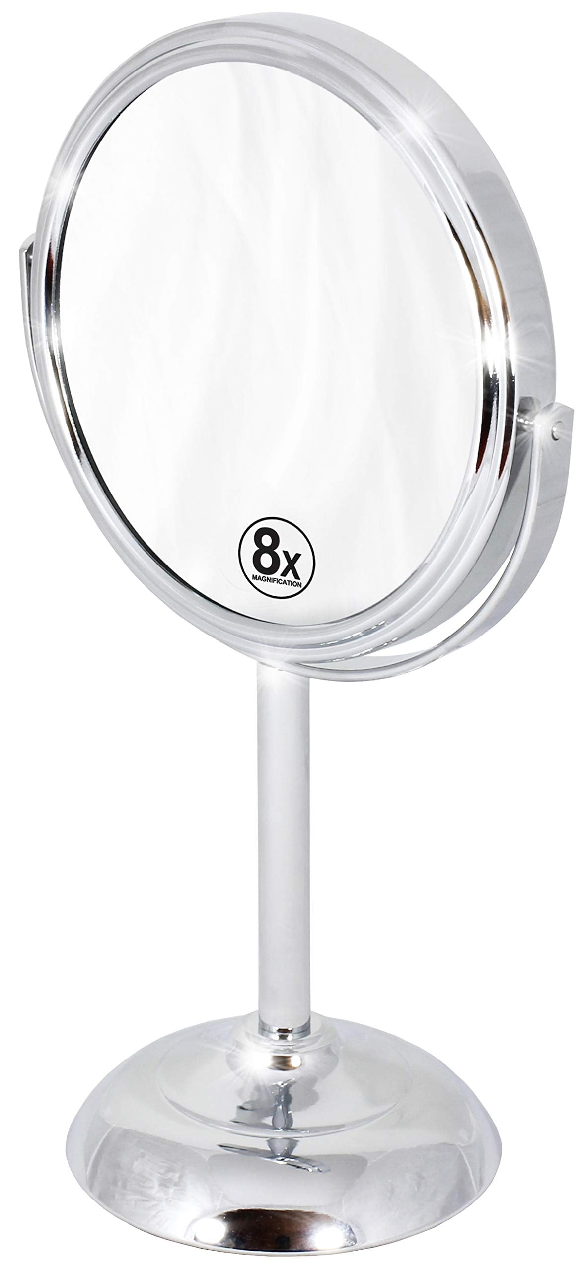 Tabletop Makeup Mirror, Pinkzio Two Sided 1X  3X Magnifying Mirror, Magnified  Vanity Mirror with 360 Degree Swivel for Bathroom or Bedroom, Chrome  Finish, Silver