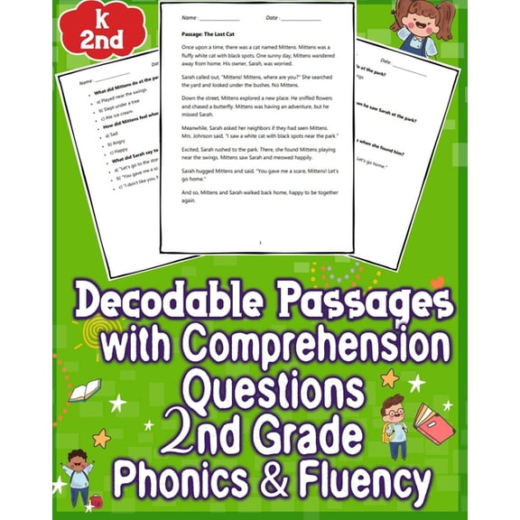 Decodable Passages Questions k - 2nd Grade with Comprehension Phonics & Fluency: Enhance 2nd-grade reading with engaging phonics passages and comprehension questions. Boost fluency and comprehension s