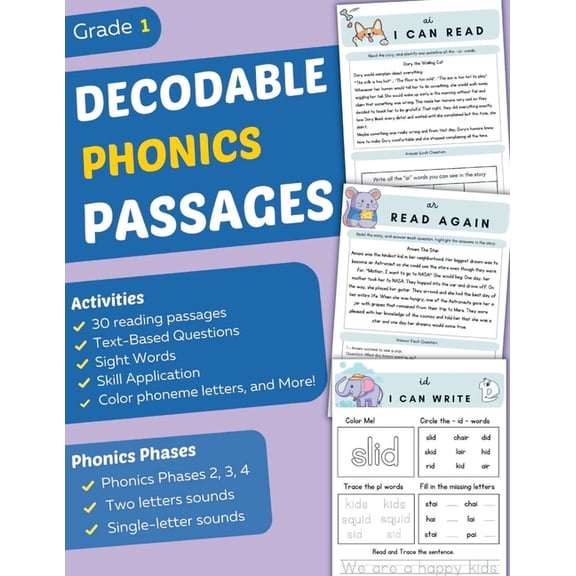 Decodable Phonics Passages Grade 1: Improve Reading and Comprehension Skills for Kids, Decodable Texts and Dyslexia Acti, (Paperback)