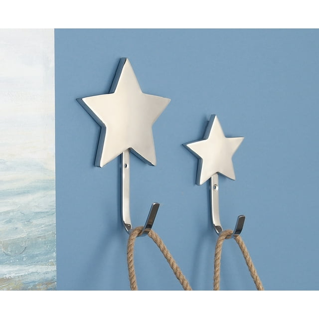 Decode Set of 2 glam 6 and 9 Inch stainless steel star wall hooks