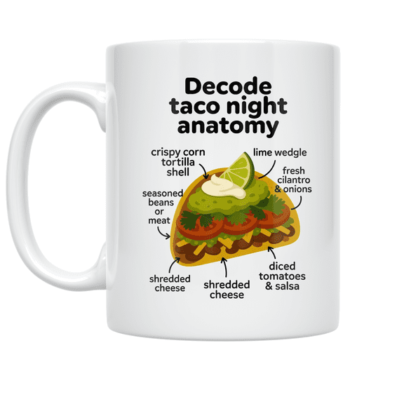 Decode Taco Night Anatomy - Taco Enthusiast - 11 oz Ceramic Coffee Mug