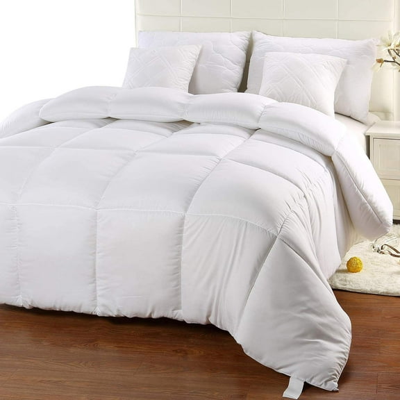 Decomil 1All-Season Down Alternative Quilted Comforter - Hypoallergenic - Plush Microfiber Fill - Machine Washable - Duvet Insert or Stand-Alone Comforter - White - Twin Size [ 68" x 86" ]