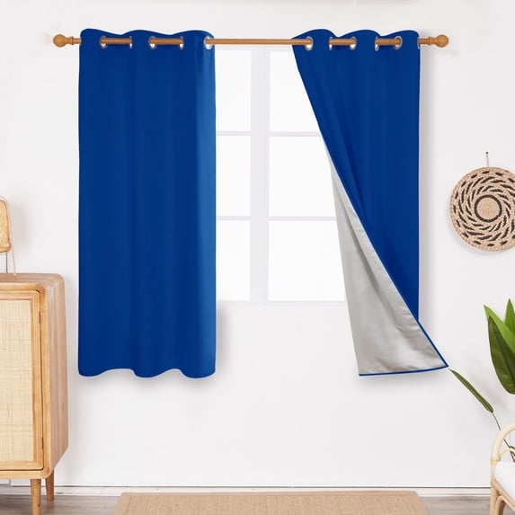 Deconovo 100% Blackout Curtain Grommet Full Shading Curtain with Silver Coating,42x63 inch,Royal Blue,2 Panels