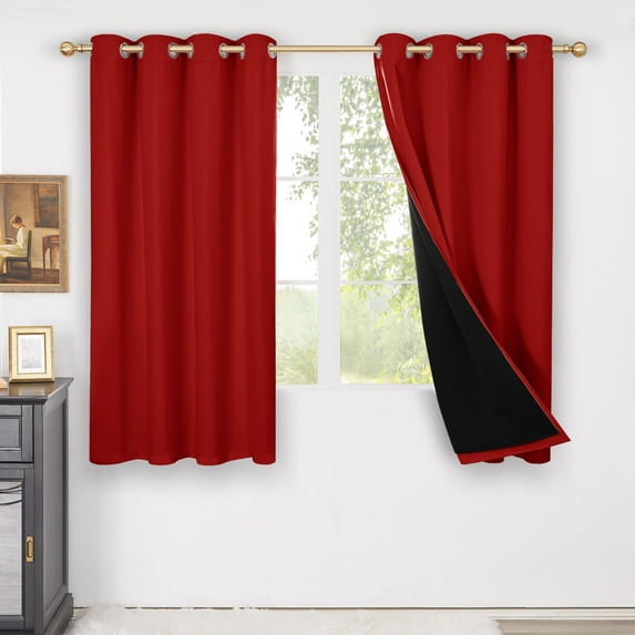 ZOPZO 100% Blackout Curtains, Energy Saving, Red, 52W x 45L Inch, Thermal Insulated Noise Reducing Window Drapes for Bedroom, 2 Panels