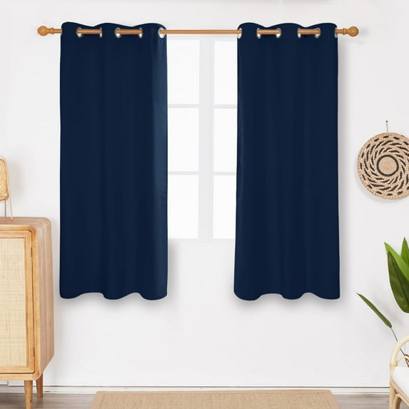Deconovo 100% Blackout Curtain Room Darkening Drapes Silver Coating Thick Window Curtains for Villa,42x63 inch,Navy Blue,2 Panels