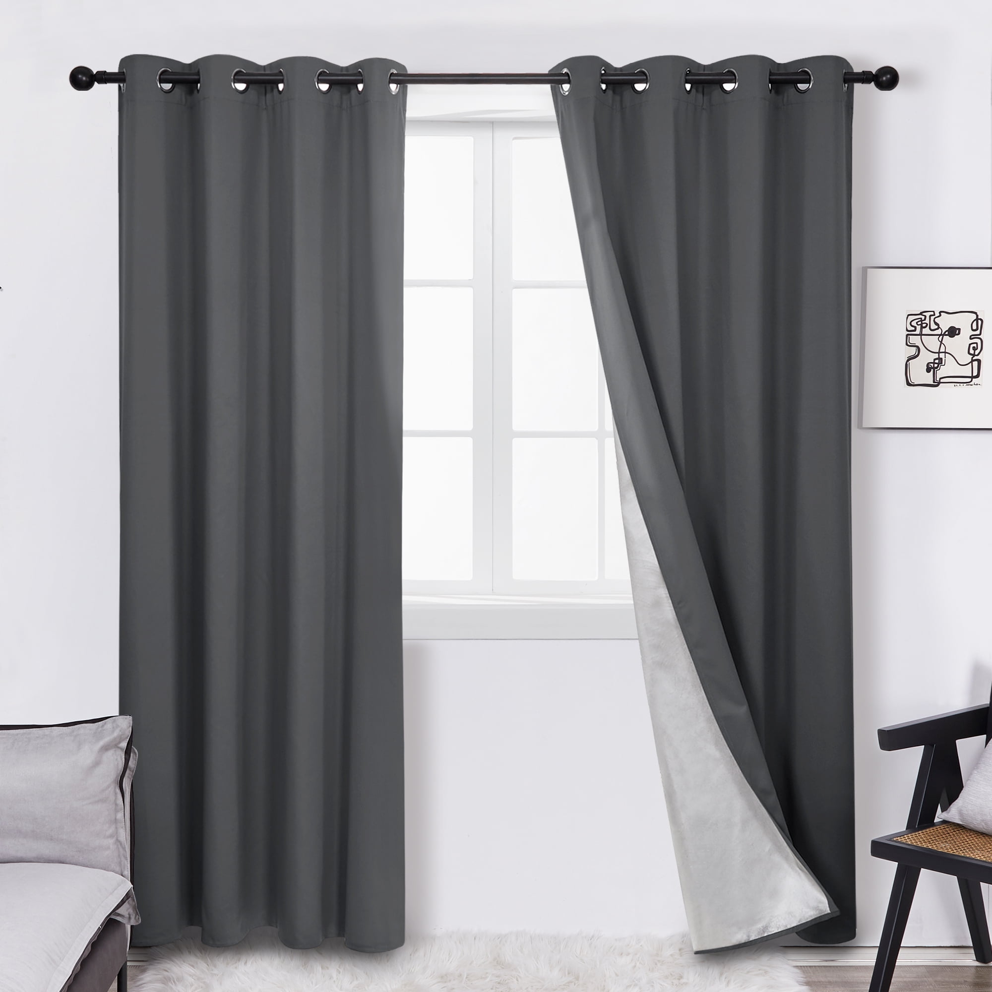 Deconovo 100% Blackout Curtain Room Darkening Drapes Silver