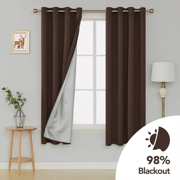 Deconovo Blackout Curtains Light Blocking Thermal Insulated, Chocolate, 52W x 63L Inch, Noise Reducing Grommet Drapes for Living Room, 2 Panels
