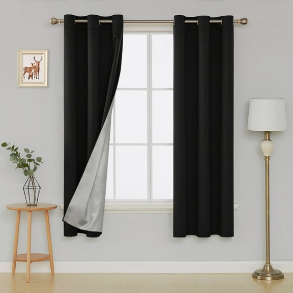 Deconovo 100% Blackout Curtain for Living Room Grommet Energy Saving Window Treatment with Silver Coating,42x45 inch,Black,2 Panels