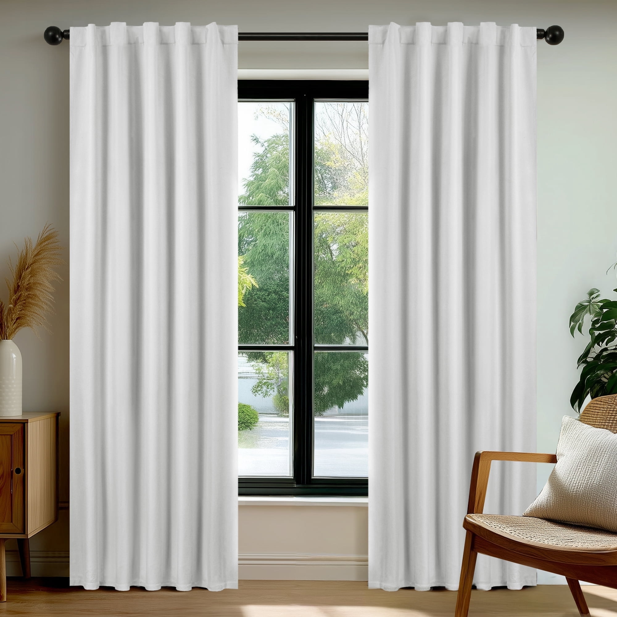 Deconovo 100% Blackout Linen Look Curtains for Bedroom, Soft Curtain Panels with Back Tab and Rod Pocket, Grayish White, 38 x 84 Inch, 2 Panels