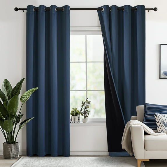 Deconovo Total Blackout Curtains for Living Room, Thermal Insulated, 2 Panels, 52"x108", Navy Blue