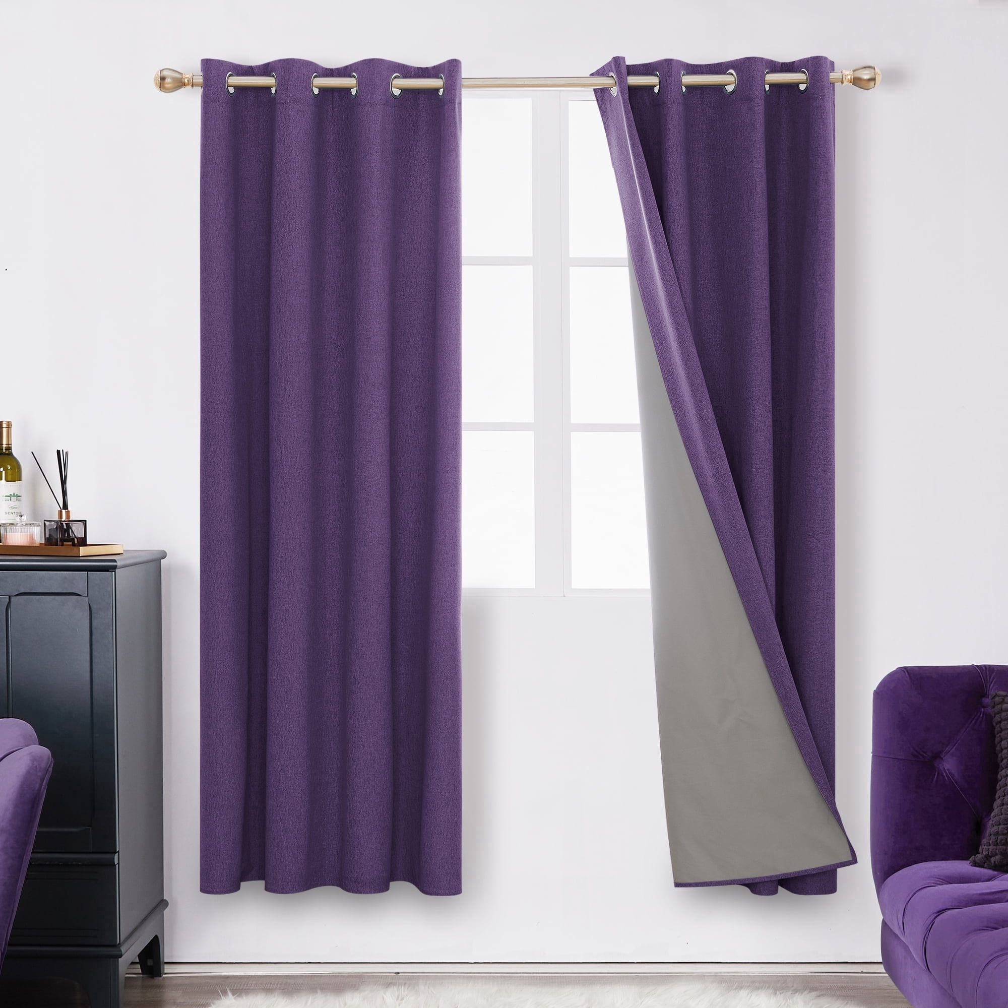 Deconovo 100% Blackout Curtains 84" Long for Bedroom Full Room Darkening Grommet Curtains, 52 x 84" Purple Grape, Set of 2