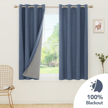 Deconovo 100% Blackout Curtains Blurlap Curtains Linen Look, Grommet Curtains Full Light Blocking, Energy Saving Curtains for Dining Room(Blue, 52 x 54 inch, 2 Panels)