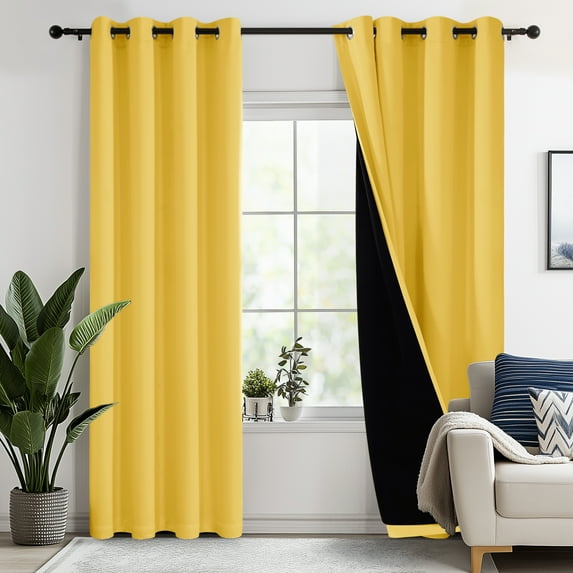 Deconovo 100% Blackout Curtains for Bedroom, Thermal Insulated, 2 Panels, 52"x108", Yellow