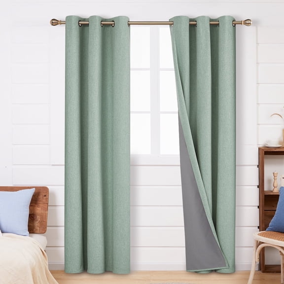 Deconovo 100% Blackout Curtains for Living Room Pack of 2, Linen Textured Window Curtains 84 inch Length with Gray Coating (Light Green, 42" x 84", 2 Panels)