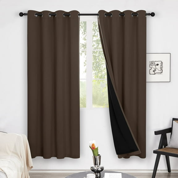 ZOPZO 100% Blackout Curtains, Thermal Insulated, Brown, 52W x 63L Inch, Noise Reducing Light Blocking Grommet 2 Panels for Bedroom