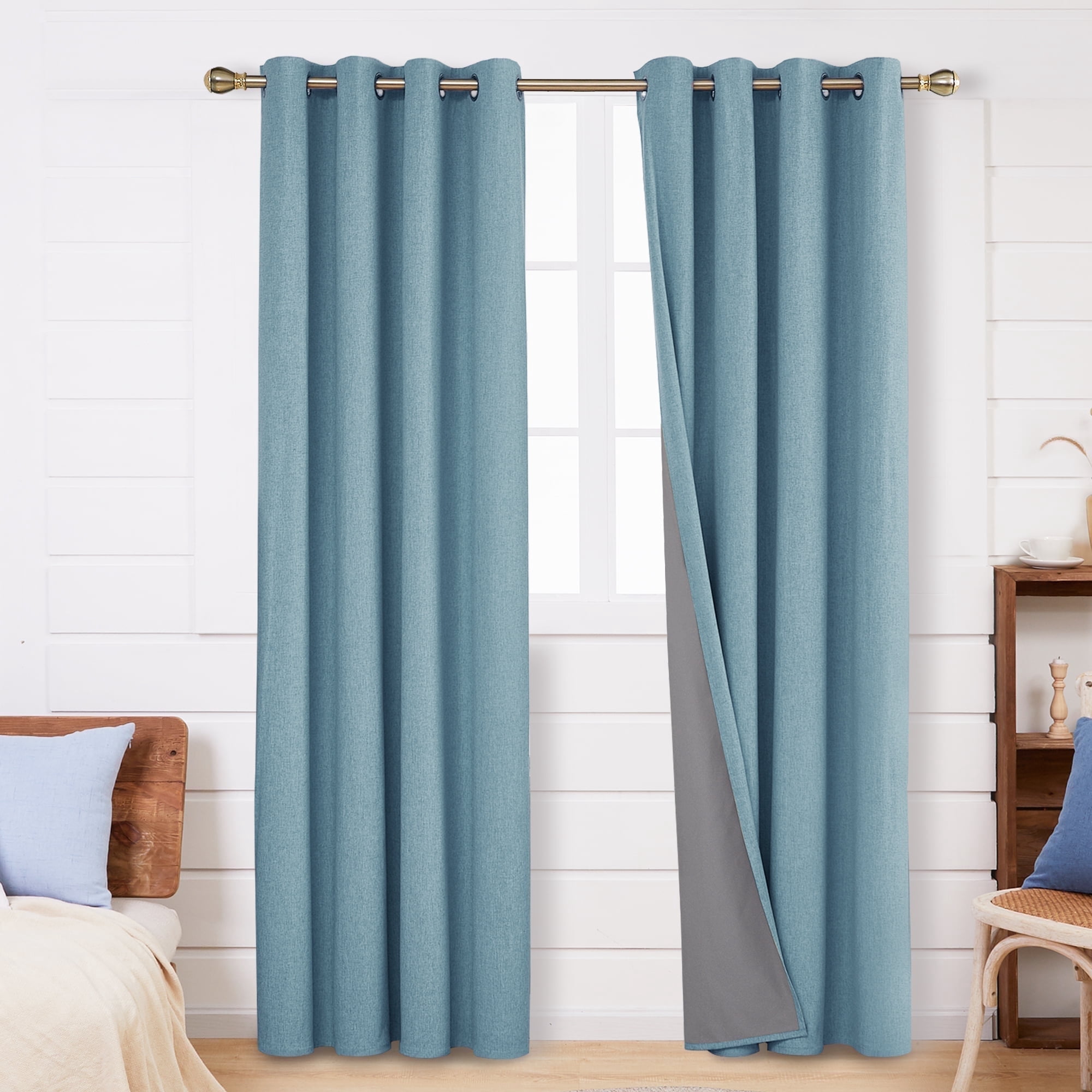 Deconovo 100% Blackout Curtains Pair 108 inches Long Set of 2, Linen ...