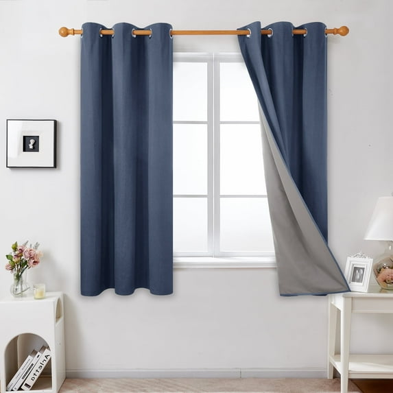 Deconovo 100% Blackout Curtains Set of 2, Blue, 42x63 inch, Thermal Insulated for Living Room