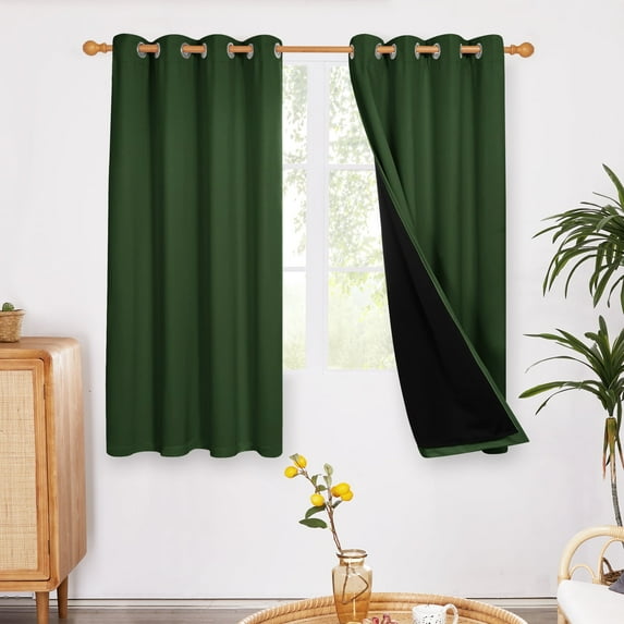 ZOPZO Total Blackout Curtains Double Layer Thermal Insulated, Green, 52W x 54L Inch, Window Drapes for Bedroom Living Room Office, Set of 2