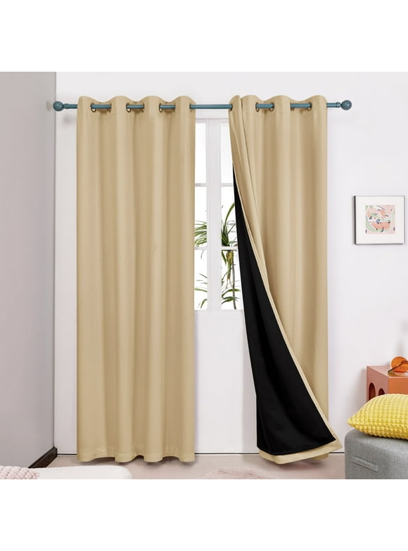 Deconovo 100% Blackout Curtains Thermal Insulated Window Drapes for Bedroom, Living Room, Hotel, 52x84 inch, Burlywood, Set of 2 Panels