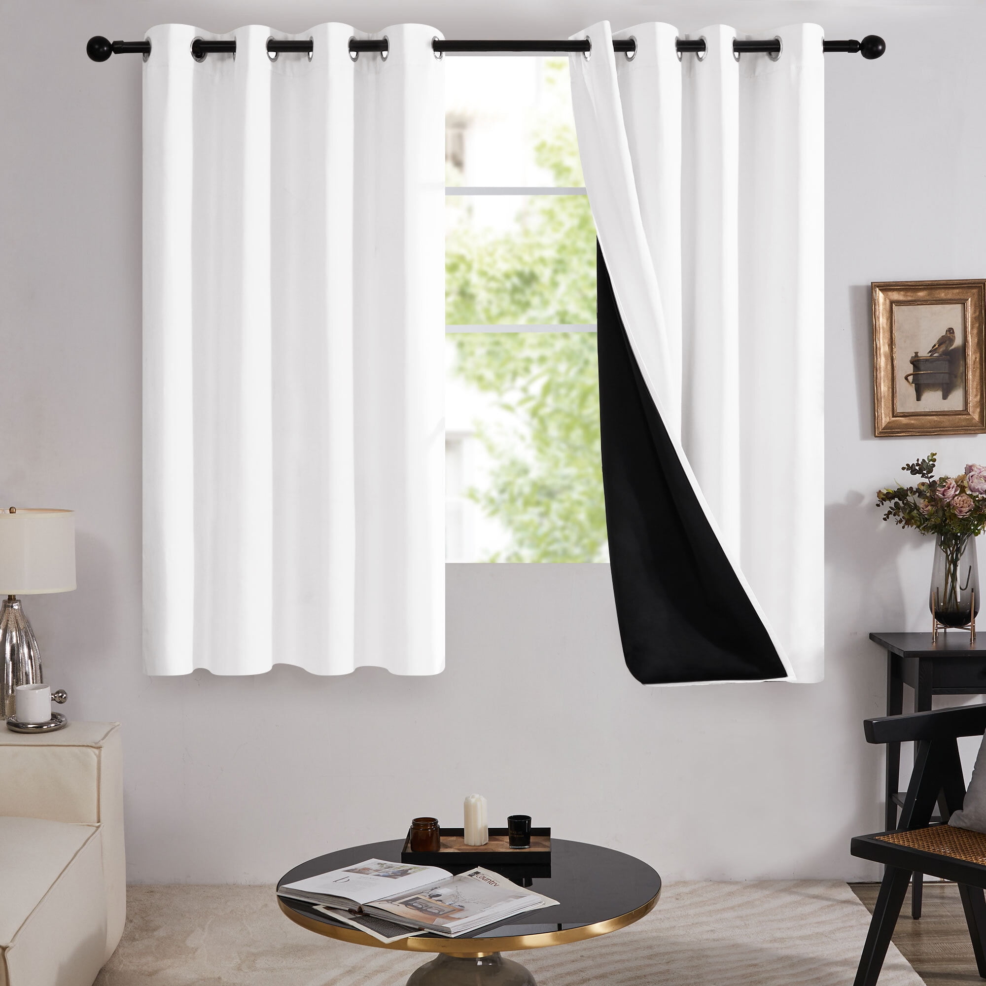 Deconovo 100% Blackout Curtains for Bedroom, Thermal Insulated, 2 Panels, 52"x63", Pure White