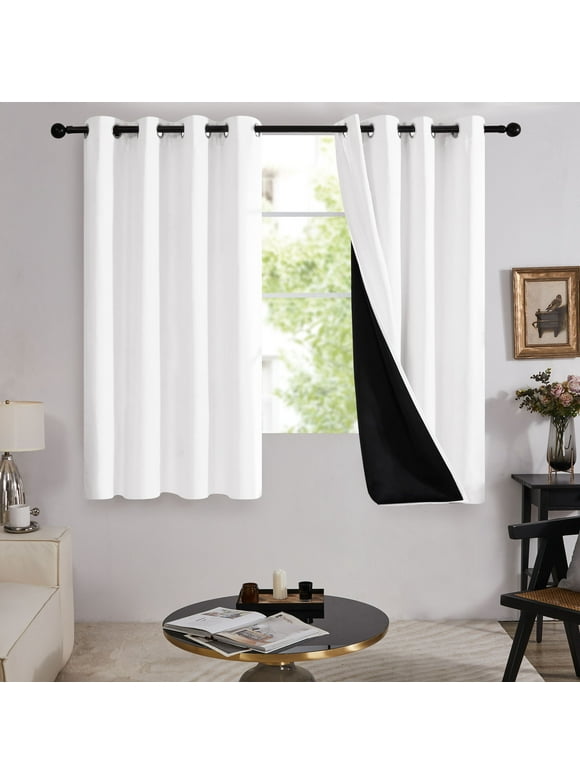 Deconovo 100% Blackout Curtains for Bedroom 52" x 63" with Black Liner, 2 Panels, Pure White