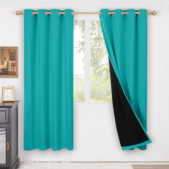 ZOPZO 100% Blackout Curtains, Thermal Insulated, Turquoise, 52W x 63L Inch, Noise Reducing Light Blocking Grommet 2 Panels for Living Room