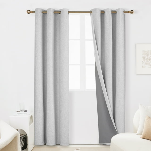 Deconovo 100 Blackout Curtains for Living Room 84 Inch Length, Linen