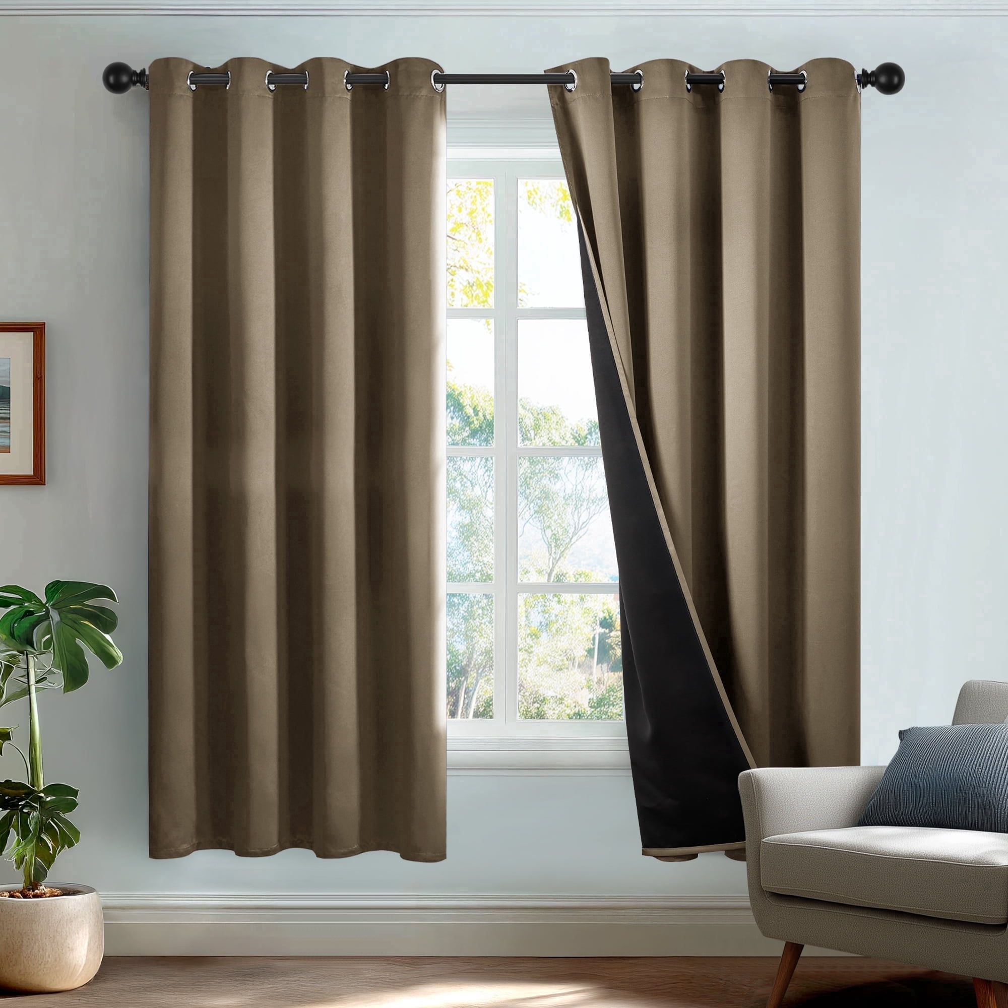 Deconovo Thermal Textured Room Darkening Curtain Panels for Bedroom Privacy, 52"x72", Khaki, 2 Panels
