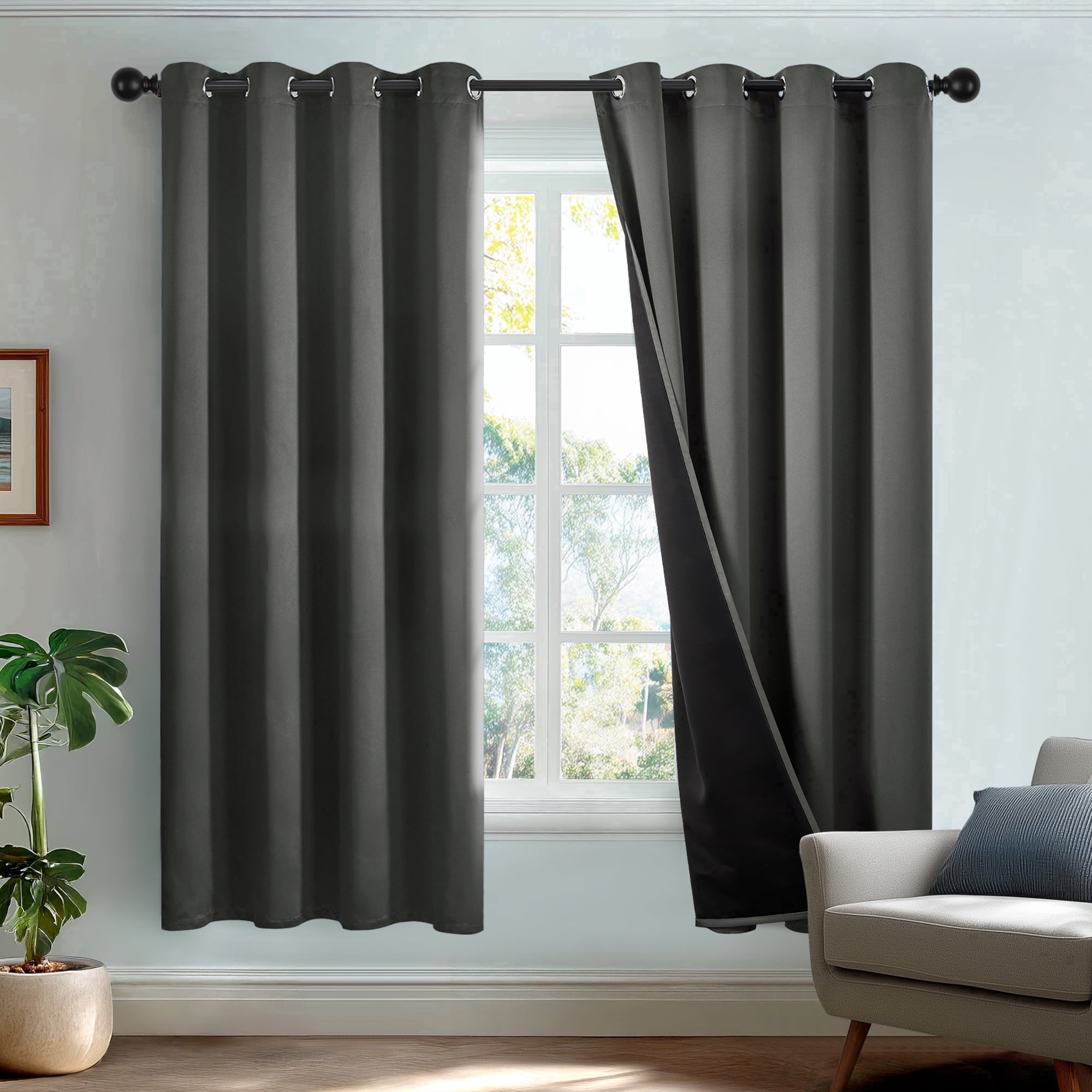 Deconovo Thermal Textured Room Darkening Drapes Window Panels for Living Room, 52"x72", Light Gray, 2 Panels