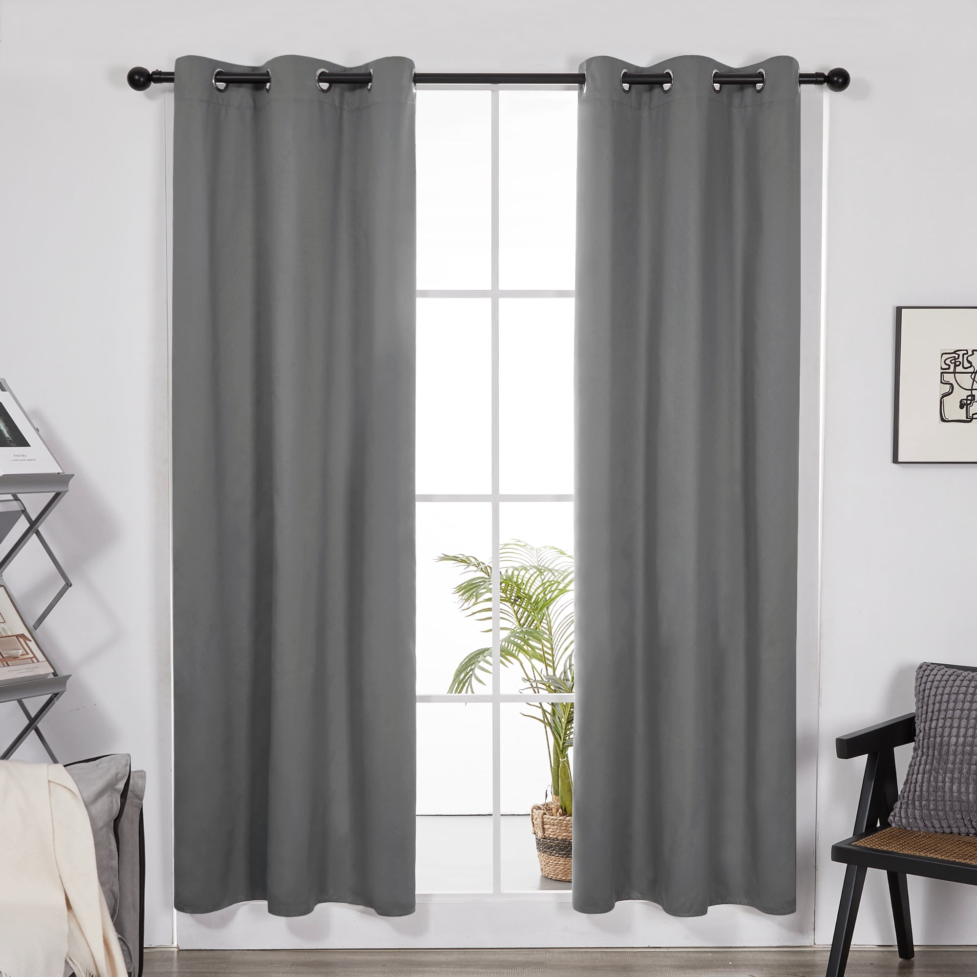 Deconovo Blackout Grommet Curtain, 42x84 Inch, Grey, Set of 2, Living Room Curtain