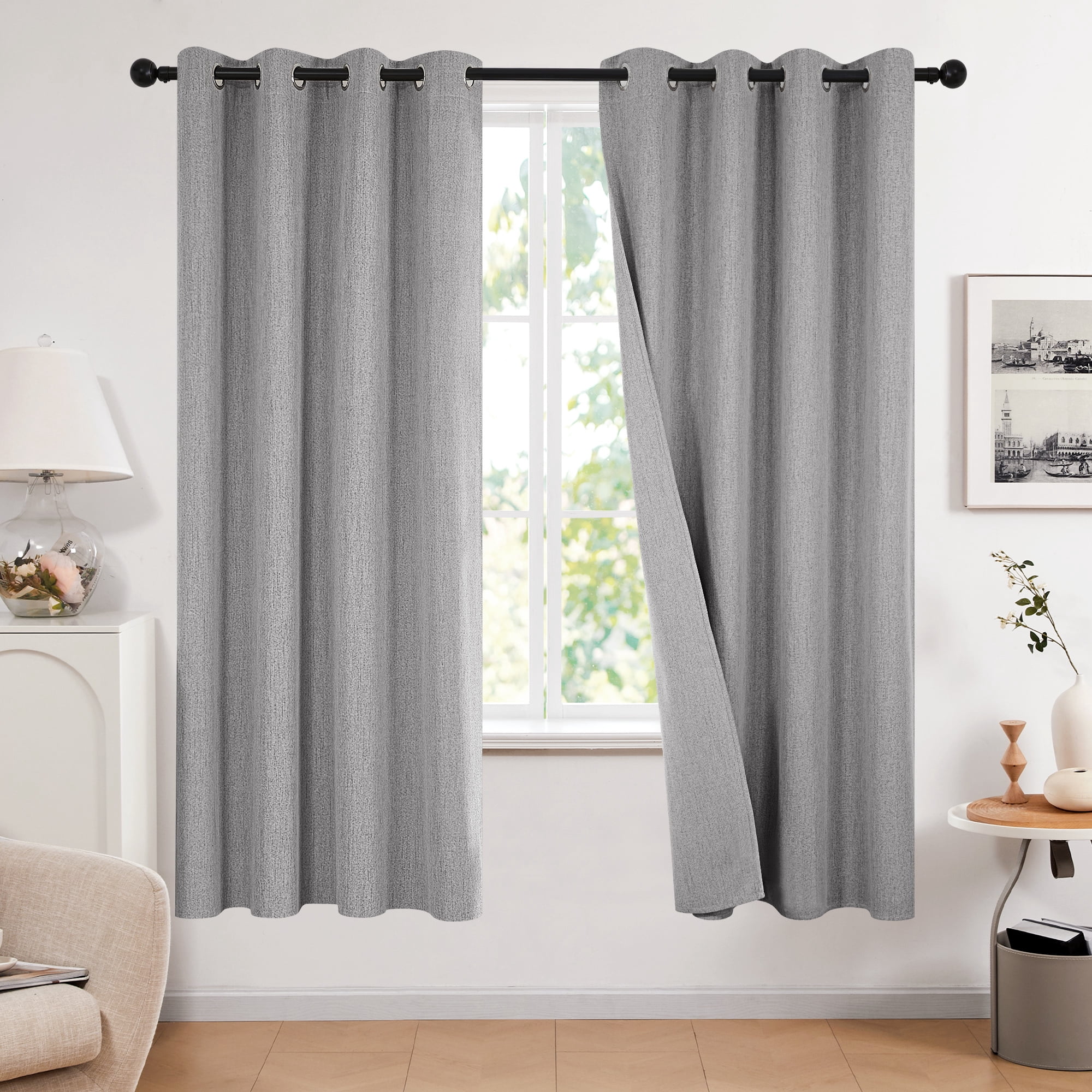 Deconovo 100% Blackout Window Curtains for Bedroom Noise Reducing Grommet Drapes for Living Room, 52" x 72", 2 Panels, Gray