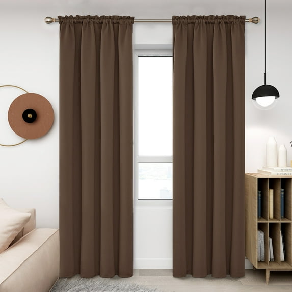 Deconovo 108 inch Rod Pocket Blackout Curtains Thermal Insulated Energy Efficient Room Darkening Curtain for Living Room 52Wx108L inch Brown 2 Panels