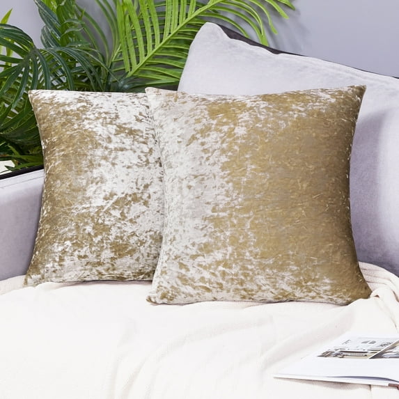 Deconovo 18 x 18 inch Decorative Crushed Velvet Pillow Covers for Couch Bed Khaki Throw Pillow Covers Pack of 2