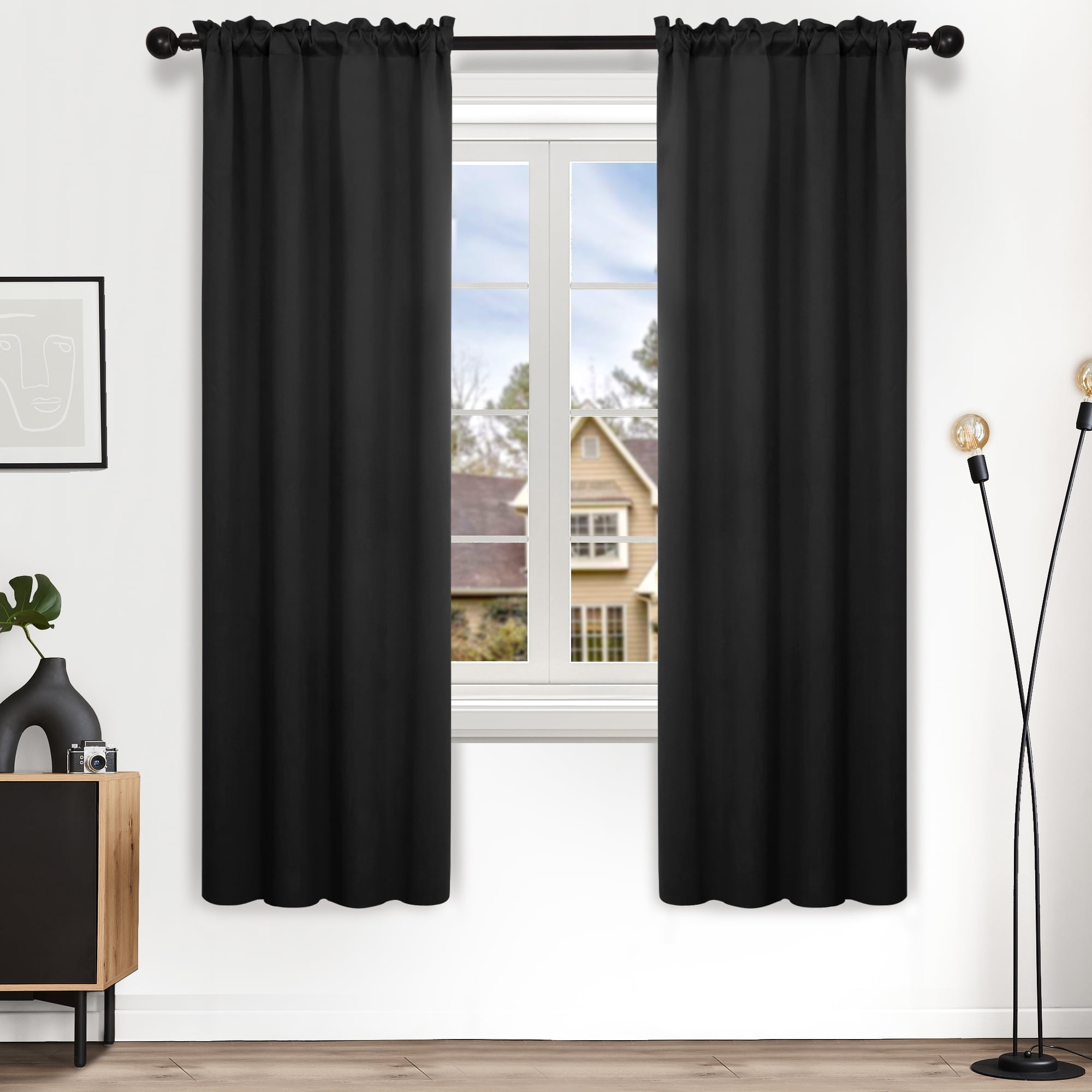 Deconovo Black Polyester Room Darkening Curtains, 38x63 inch