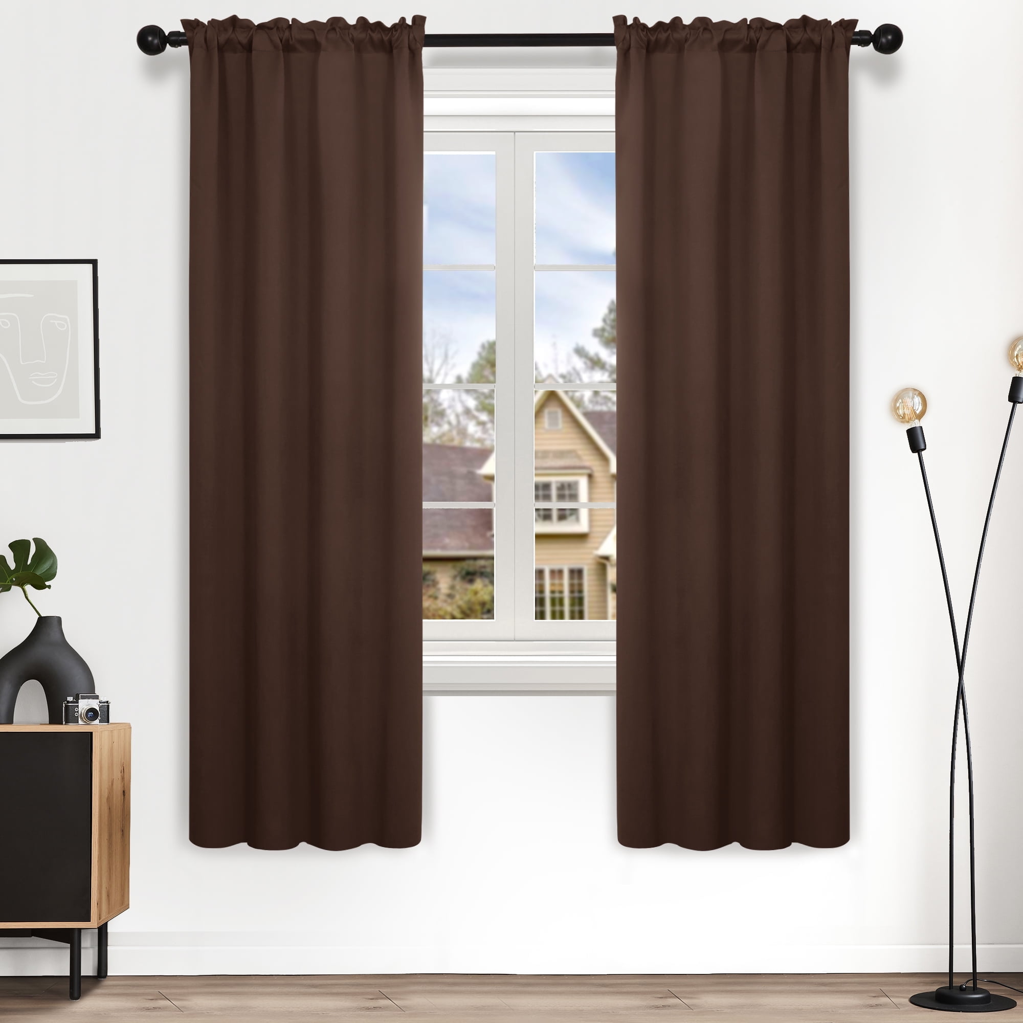 Deconovo Black Out Curtains for Bedroom 63 inches Long, 2 Panels, Thermal Insulated Rod Pocket Window Drapes, 38" x 63", Chocolate