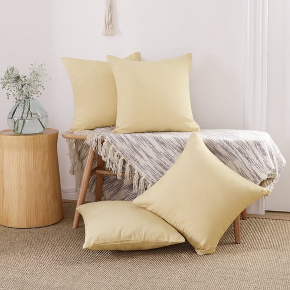 Deconovo Faux Linen Decorative Throw Pillow Covers, Set of 4, Banana Yellow, 20x20 Inch, Perfect for Couch, Sofa, or Bedroom Accent Use