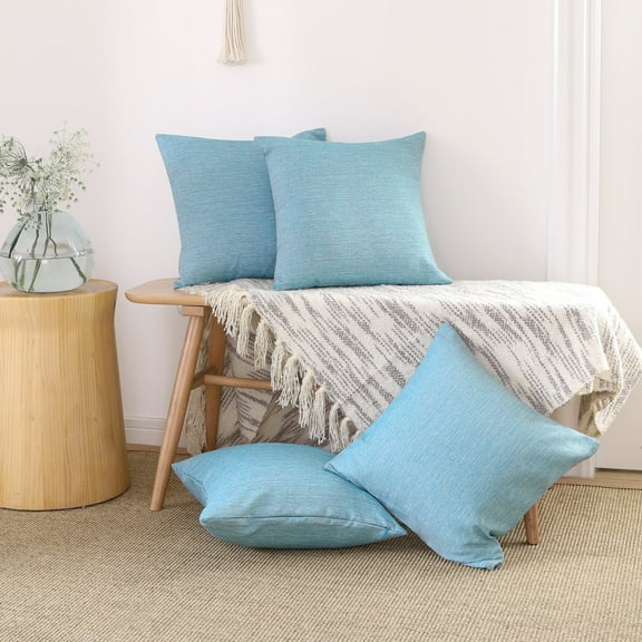 Deconovo 4 Pcs Faux Linen Square Throw Pillow Covers for Couch Sofa Chair 18x18 inch(Coral Green)