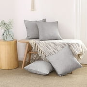 Deconovo 4 Pcs Faux Linen Square Throw Pillow Covers for Couch Sofa Chair 18x18 inch(Light Gray)